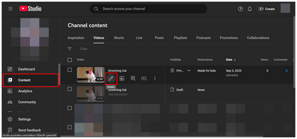 Youtube Studio Content
