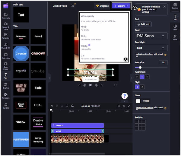 ClipChamp Video Meme Generator Export