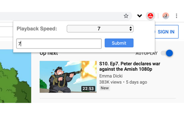 Ovládání rychlosti přehrávání Youtube