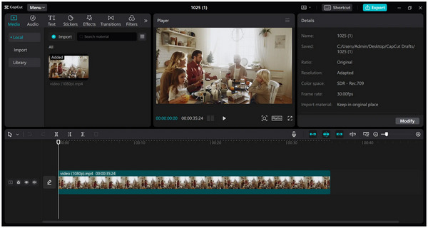 Linha do tempo do editor de vídeo CapCut para desktop