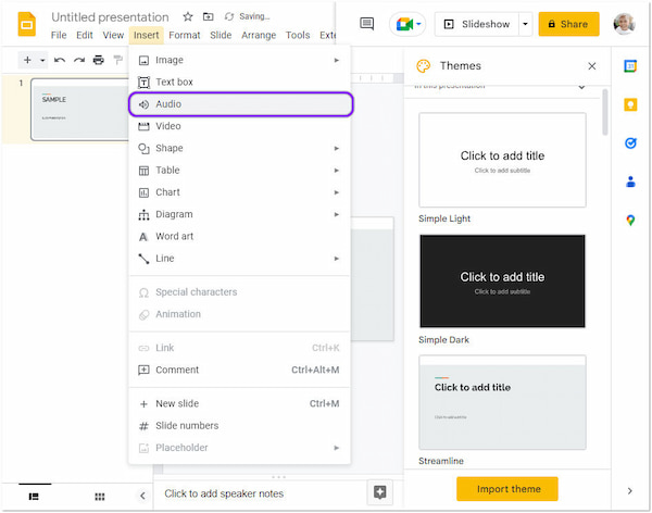 Voz en off en Google Slides Audio