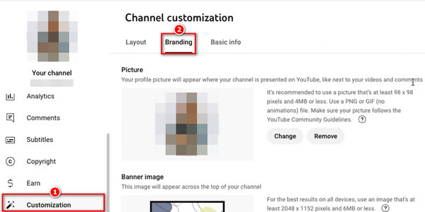 Select Customzation And Branding Tab
