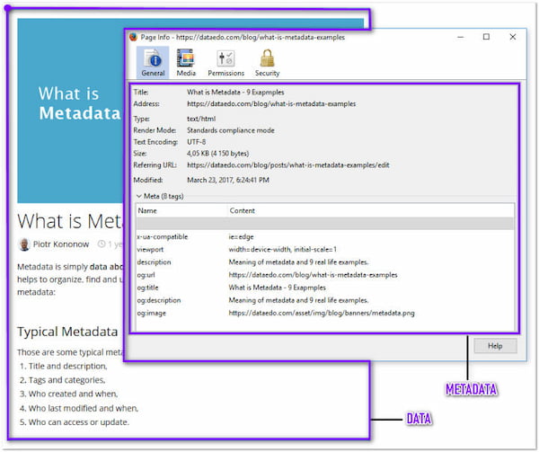 Esempio di metadati web