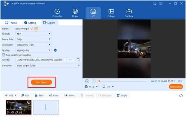 AnyMP4 Video Converter Ultieme startknop voor exporteren