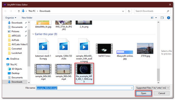 Anymp4 Video Editor Adicionar guia de arquivos de vídeos