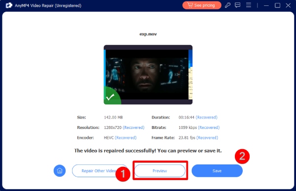 Preview Or Save The Repaired Mov File