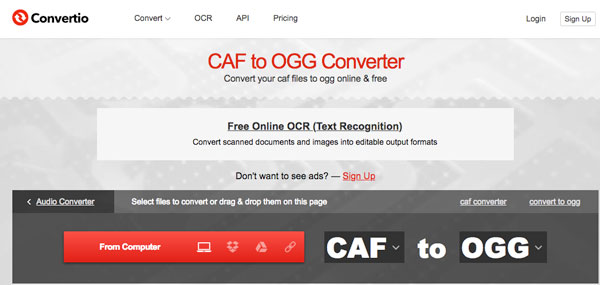 Converta o CAF em OGG Convertio