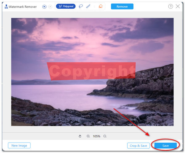 AnyMP4 Remover marca d'água do Photoshop Clique em Salvar