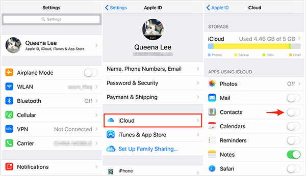 İPhone'da iCloud'dan Kişileri etkinleştirin